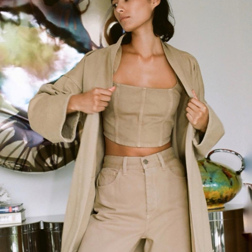 NEW nwt Mara Hoffman Cropped Corset Top Beige size 10 Large Made in USA